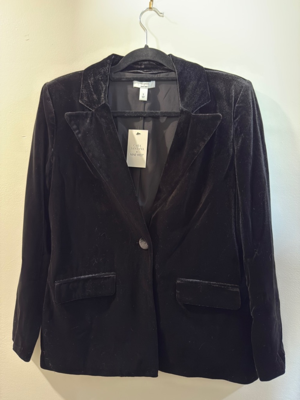 Cara Santana x Nine West Black Velvet Single-Button Blazer with Notch Lapel NWT
